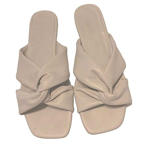 Banana Republic Twisted Knot Square Toe Slide Sandals Neutral Minimalist Sz 9 - Picture 1 of 6